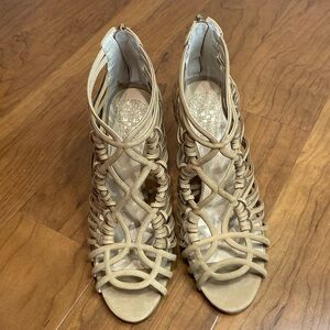 Vince Camuto Women's Tan Joshalan Strappy Cage High Heel Back Zip Sandal 7 1/2